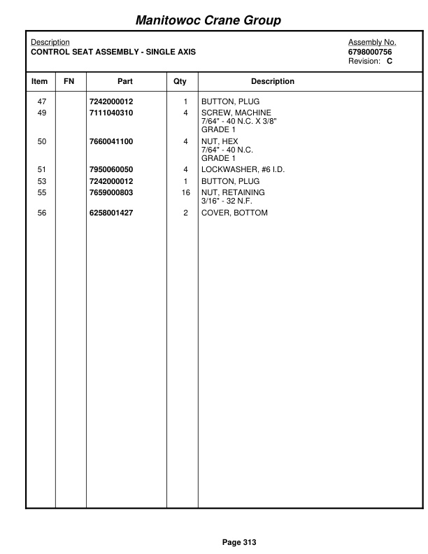 Grove RT500C Crane Parts Manual 77454 2007-2