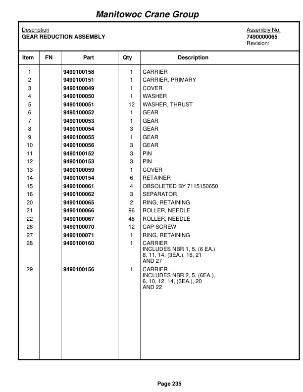 Grove RT522 Crane Parts Manual 68764 2005-2