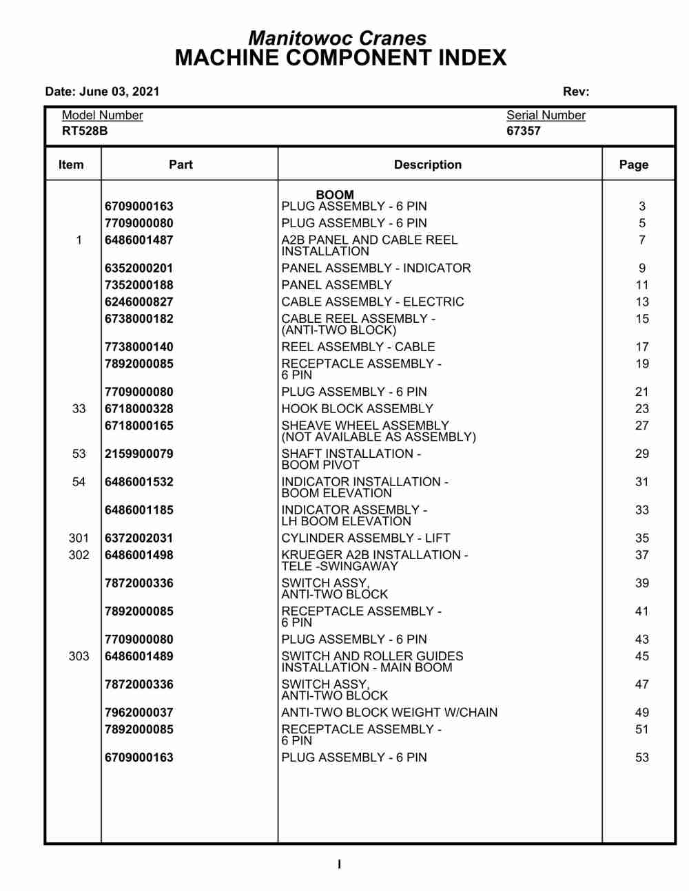 Grove RT528B Crane Parts Manual 67357 2021