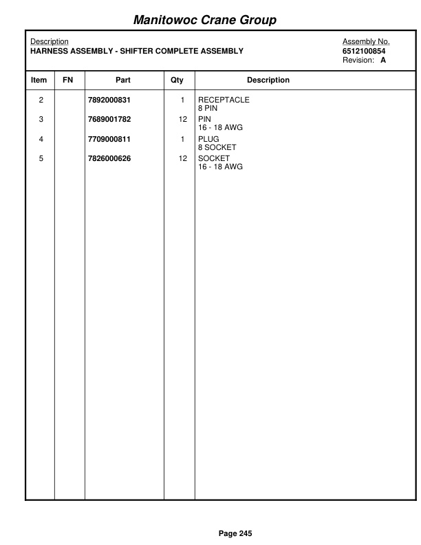 Grove RT530E-2 Crane Parts Manual 226668 2007-2