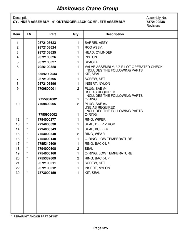 Grove RT530E-2 Crane Parts Manual 226803 2007-3