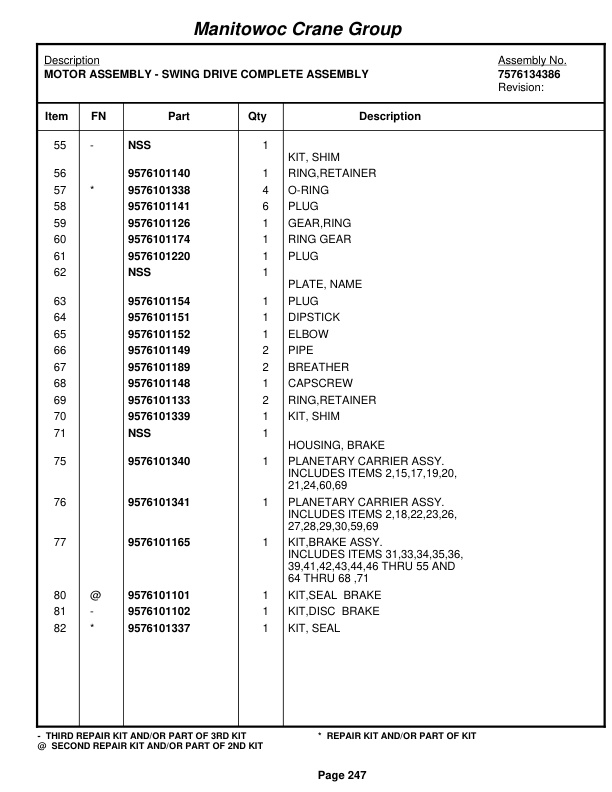 Grove RT530E-2 Crane Parts Manual 227287 2007-2