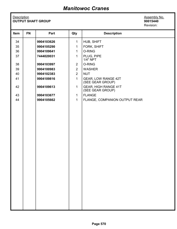 Grove RT530E-2 Crane Parts Manual 233061 2012-3