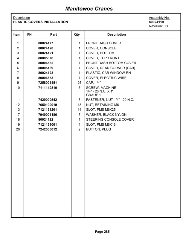 Grove RT530E-2 Crane Parts Manual 233789 2013-2