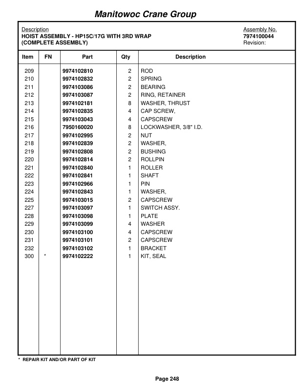 Grove RT530E-2 Crane Parts Manual 258132 2008-2