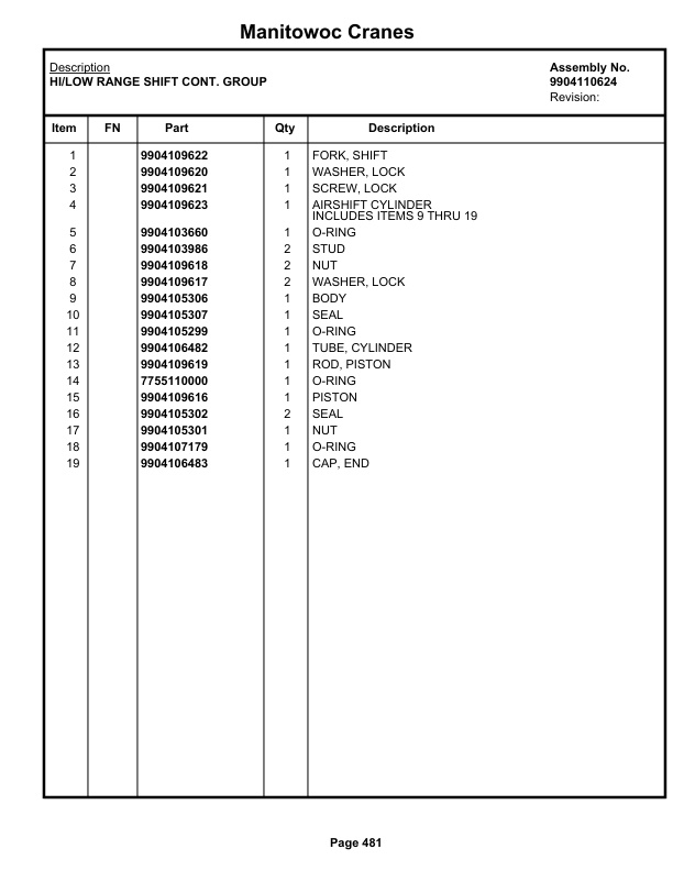 Grove RT530E-2 Crane Parts Manual 258260 2019-3