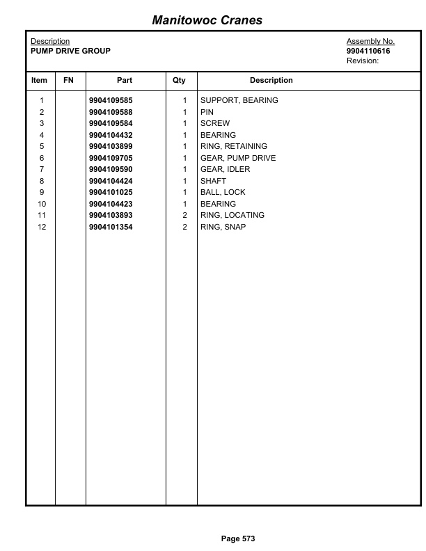 Grove RT530E-2 Crane Parts Manual 258601 2012-3