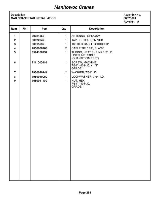 Grove RT530E-2 Crane Parts Manual 280276 2016-2