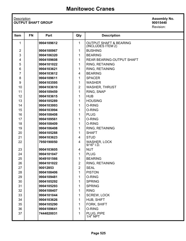 Grove RT530E-2 Crane Parts Manual 611965 2018-3