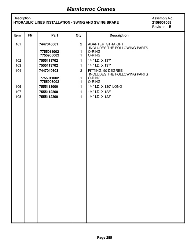 Grove RT530E Crane Parts Manual 221103 2014-2