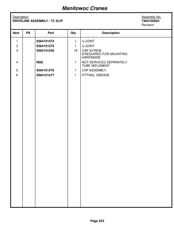 Grove RT530E Crane Parts Manual 221564 2014-3