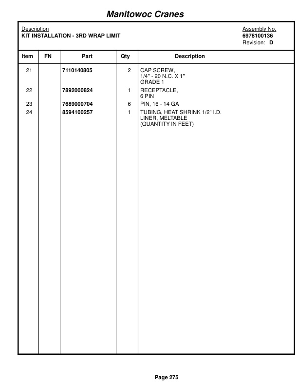 Grove RT530E Crane Parts Manual 222191 2014-2