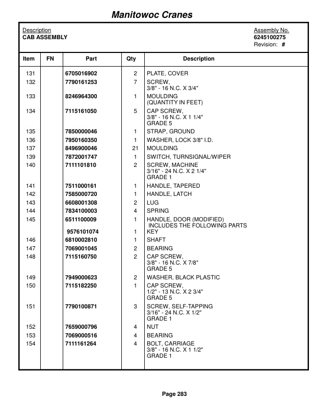 Grove RT530E Crane Parts Manual 223825 2015-2