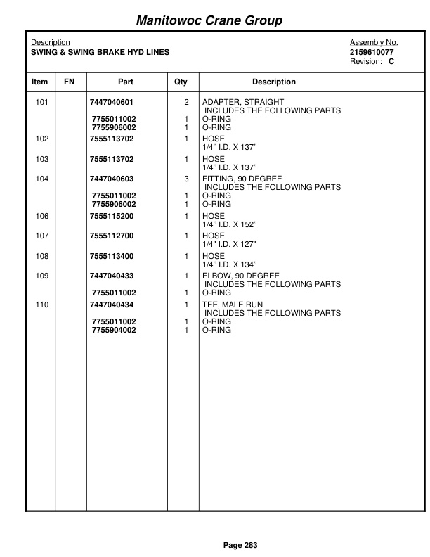 Grove RT530E Crane Parts Manual 225574 2006-2