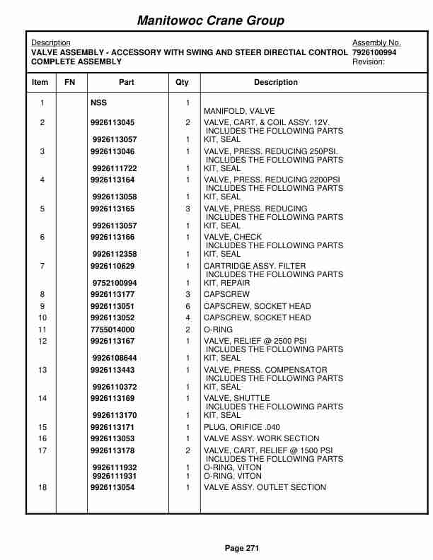 Grove RT530E2 Crane Parts Manual 227371 2007-2