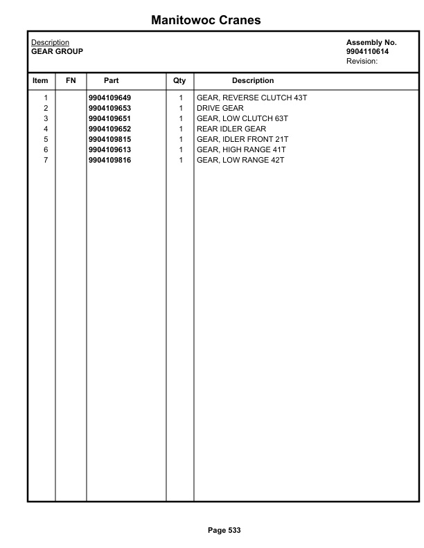 Grove RT535E Crane Parts Manual 226262 2022-3