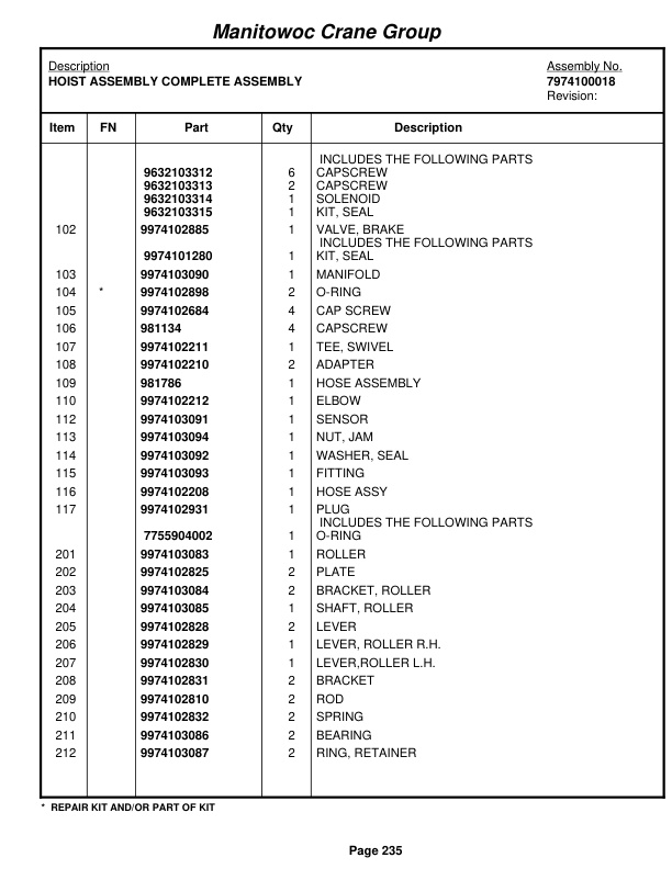 Grove RT535E Crane Parts Manual 226267 2006-2