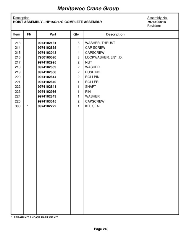 Grove RT540E Crane Parts Manual 226954 2007-2