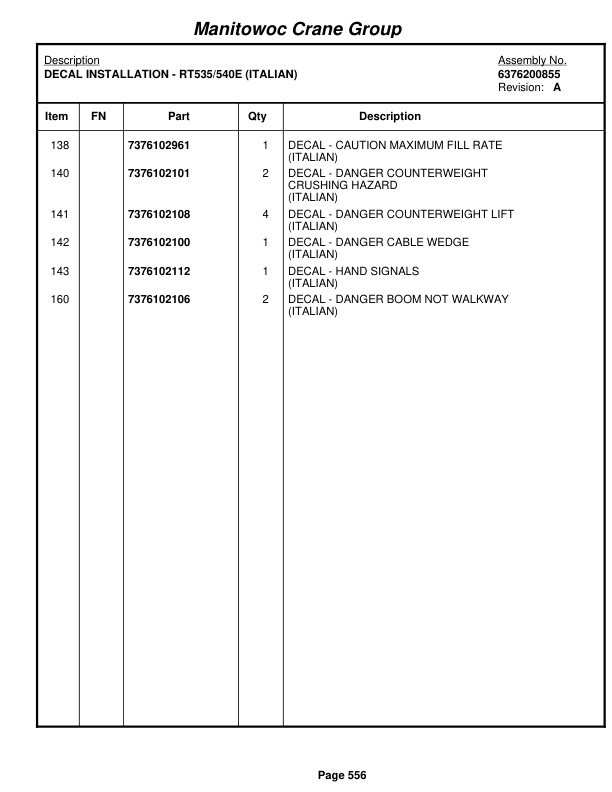 Grove RT540E Crane Parts Manual 228126 2008-3