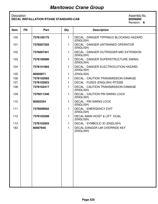 Grove RT540E Crane Parts Manual 228372 2008-3