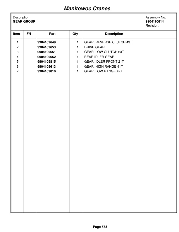 Grove RT540E Crane Parts Manual 231171 2016-3