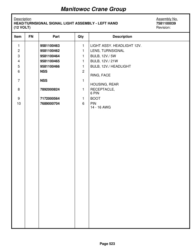 Grove RT540E Crane Parts Manual 258051 2008-3