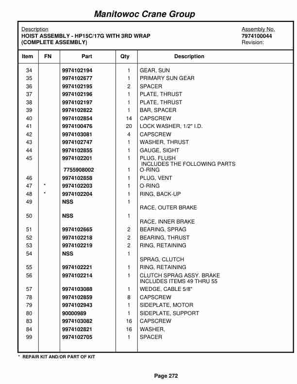 Grove RT540E Crane Parts Manual 258130 2008-2