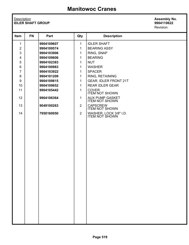 Grove RT540E Crane Parts Manual 614889 2020-3