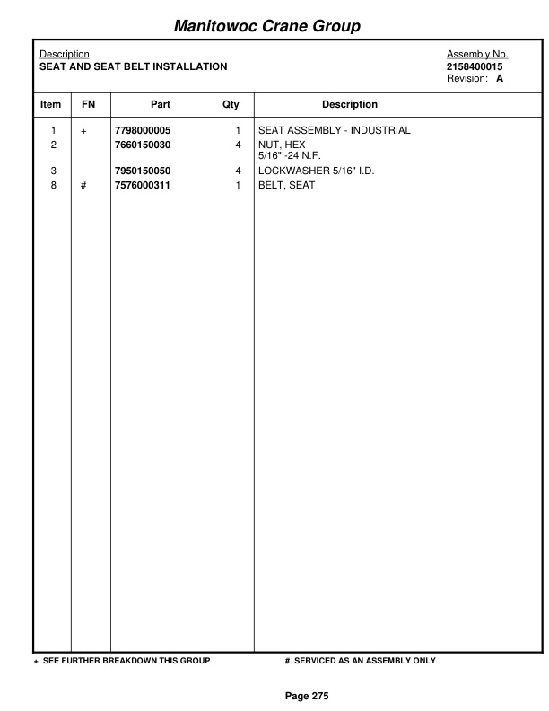 Grove RT58C Crane Parts Manual 71205 2005-2