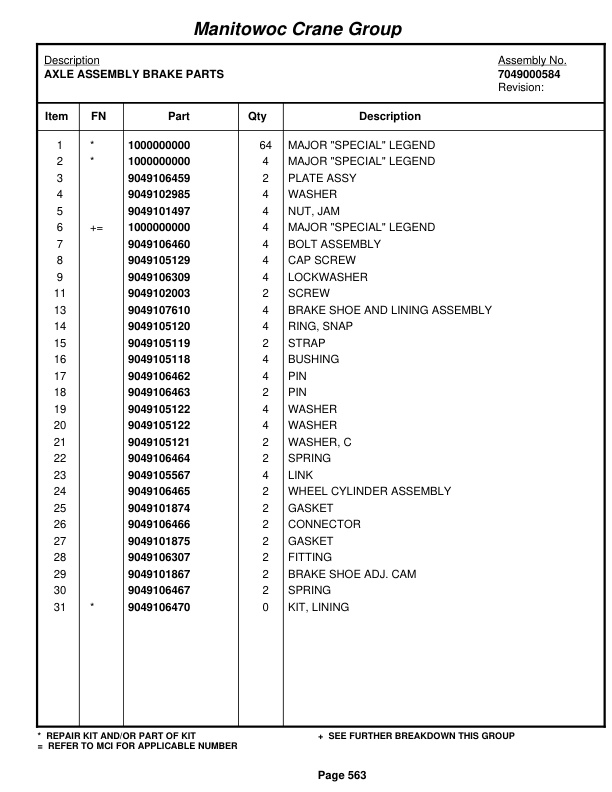 Grove RT58C Crane Parts Manual 71205 2005-3