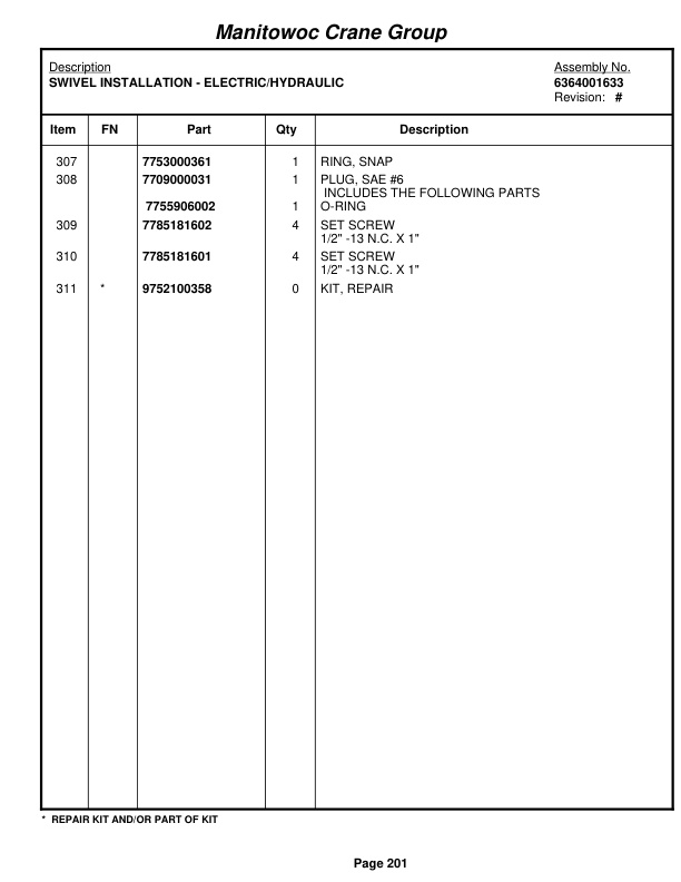 Grove RT58D Crane Parts Manual 73641 2005-2