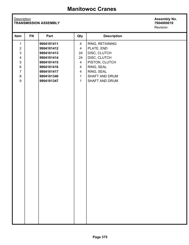 Grove RT59S Crane Parts Manual 4694 2019-3