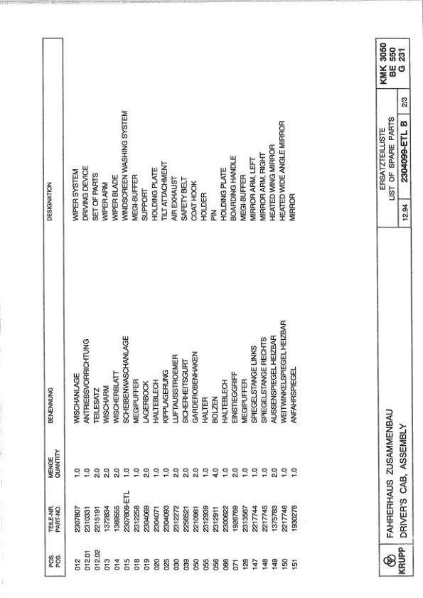 Krupp KMK 3050 Crane Spare Parts List 1994-12 DE EN-2