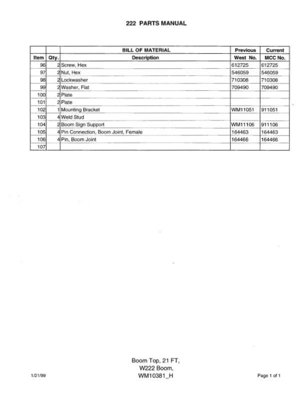 Manitowoc 222 Crane Parts Manual 222019 1999-3