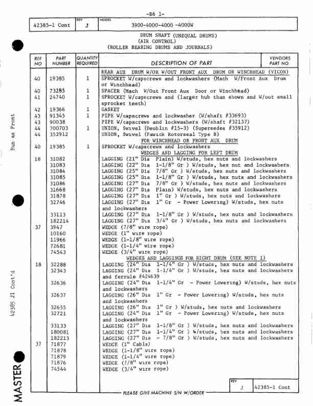 Manitowoc 3900 Crane Parts Manual 39648 2004-2