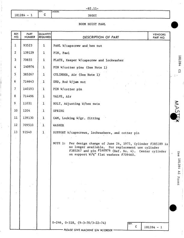 Manitowoc 3900T Crane Parts Manual 399063 2005-2