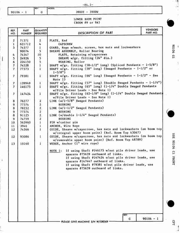 Manitowoc 3900T Crane Parts Manual 399065 2005-3