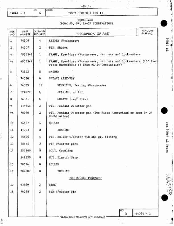 Manitowoc 3900T Crane Parts Manual 39997 2012-3