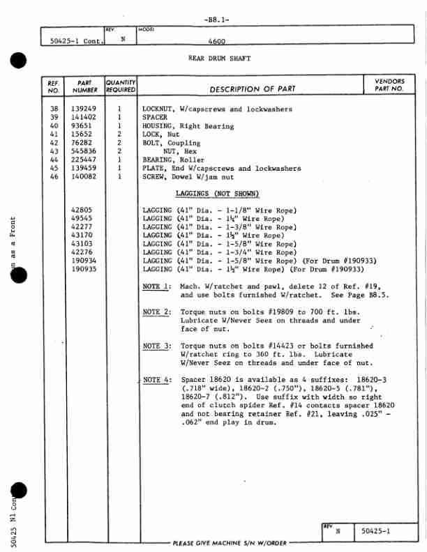 Manitowoc 4600 Crane Parts Manual 46165 2005-2