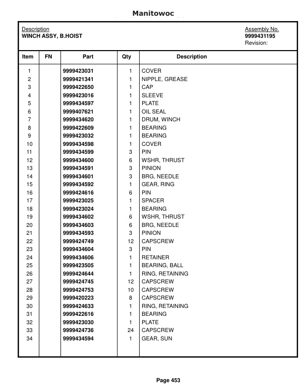 Manitowoc 8000-1 Crane Parts Manual 8000 2014-2