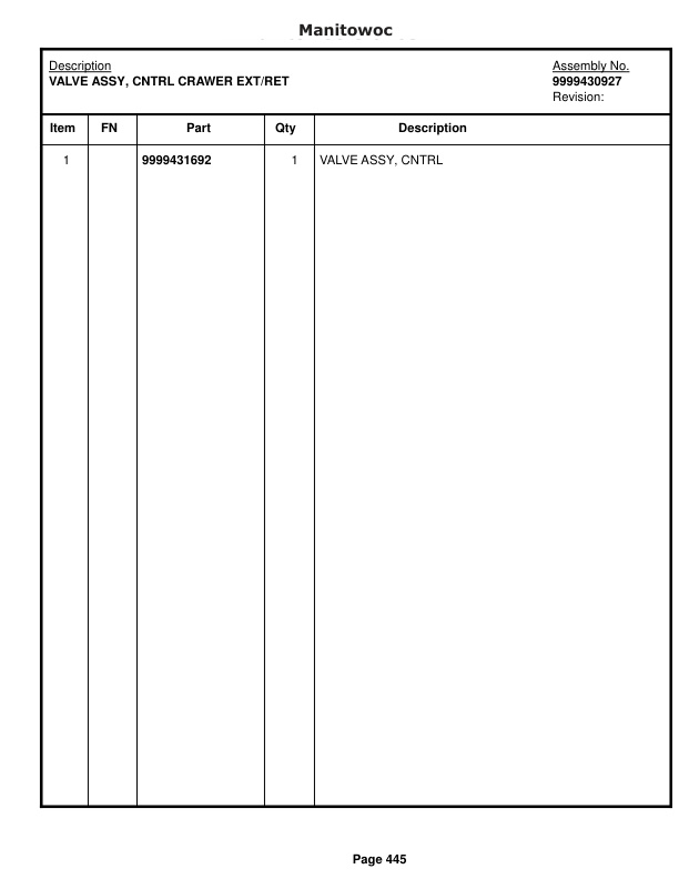 Manitowoc 8500E-1 Crane Parts Manual 8500E 2015-2