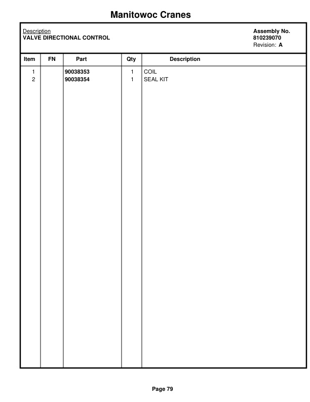 Manitowoc 999 Crane Parts Manual 3003039 2020-2