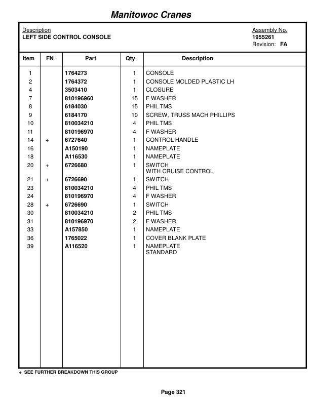 Manitowoc 999 Crane Parts Manual 9991368 2018-2