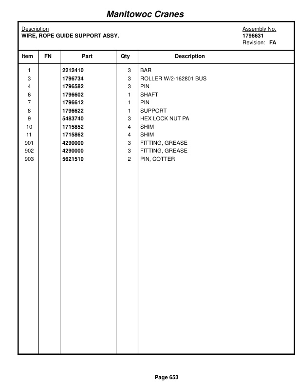 Manitowoc 999 Crane Parts Manual 9991368 2018-3