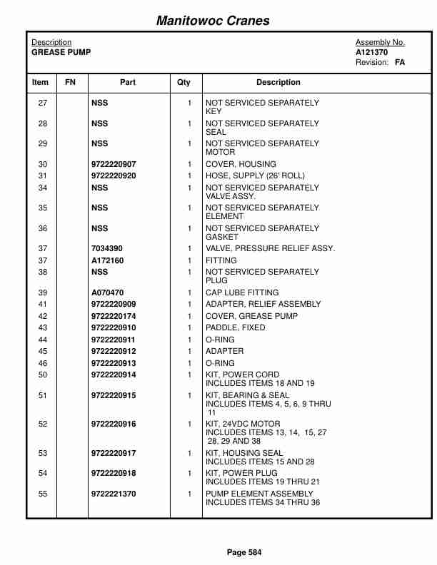 Manitowoc 999 Crane Parts Manual 9991369 2015-2