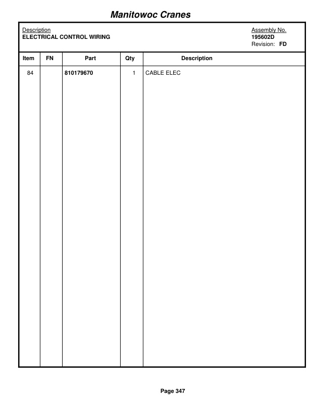 Manitowoc 999 Crane Parts Manual 9991370 2018-2