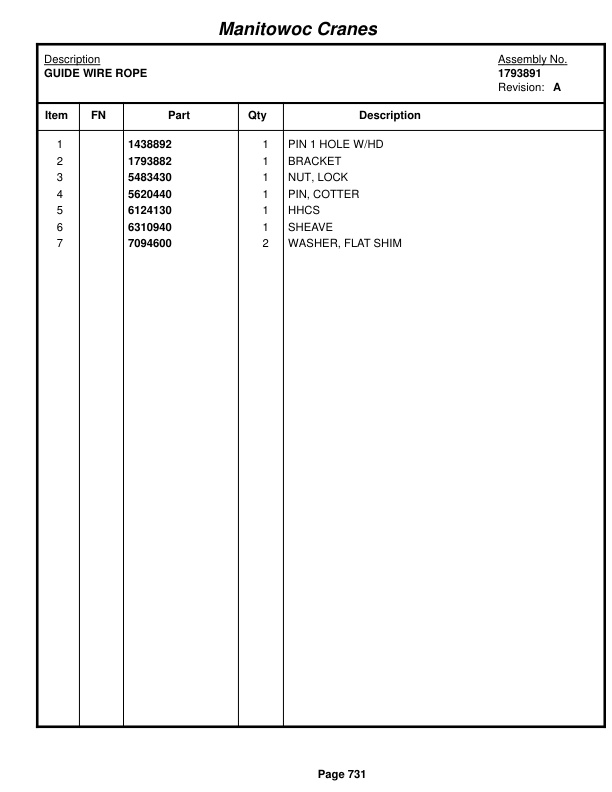 Manitowoc 999 Crane Parts Manual 9991372 2018-3