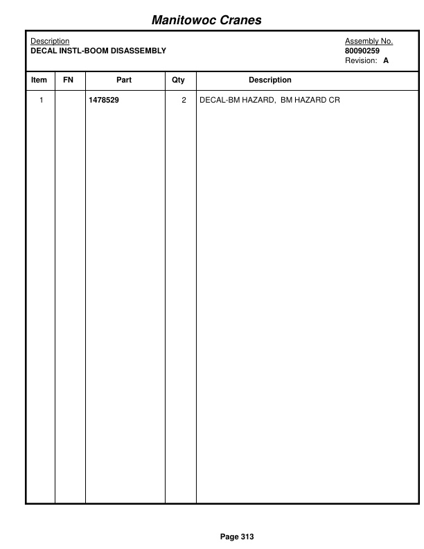 Manitowoc 999 Crane Parts Manual 9991382 2018-2