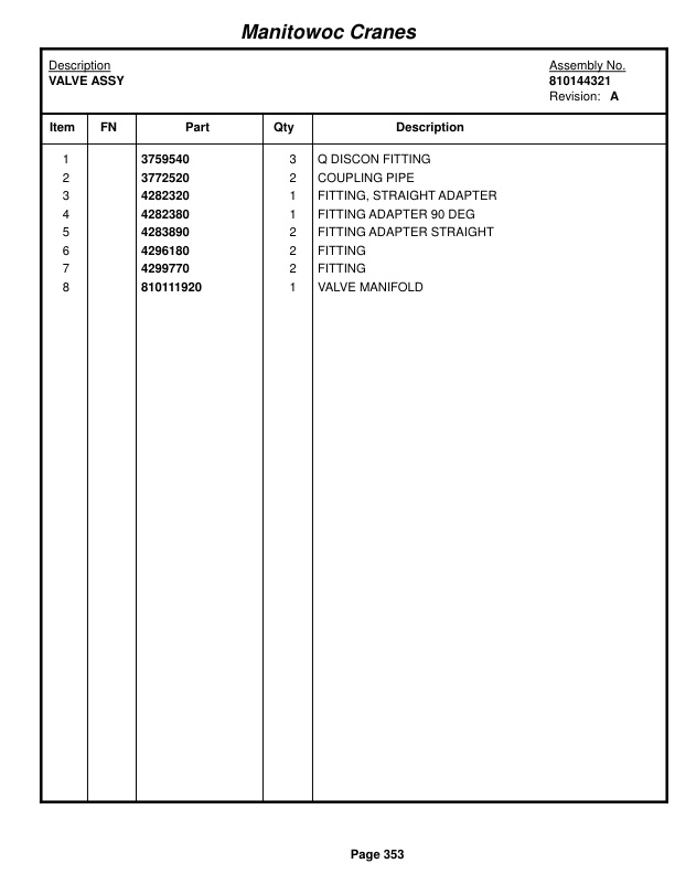 Manitowoc 999 Crane Parts Manual 9991385 2018-2