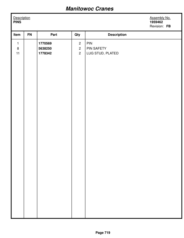 Manitowoc 999 Crane Parts Manual 9991385 2018-3